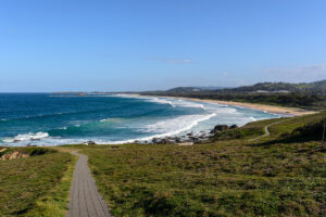 looking south from woolgoolga headland a great place to see whales in new south wales australia